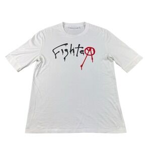 Neil Barrett White Graphic Fighter R Mens S/S Cotton T Shirt Size Slim Small